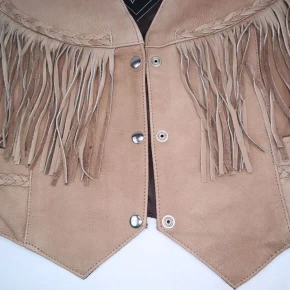 Unik Tan Leather Fringed Vest Size XXL Women's New Gauchos - Picture 8 of 16